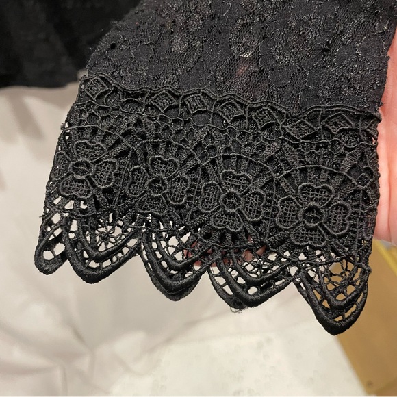 Y2k floral lace stretchy unlined long scalloped sleeve top goth rocker boho - Picture 2 of 5
